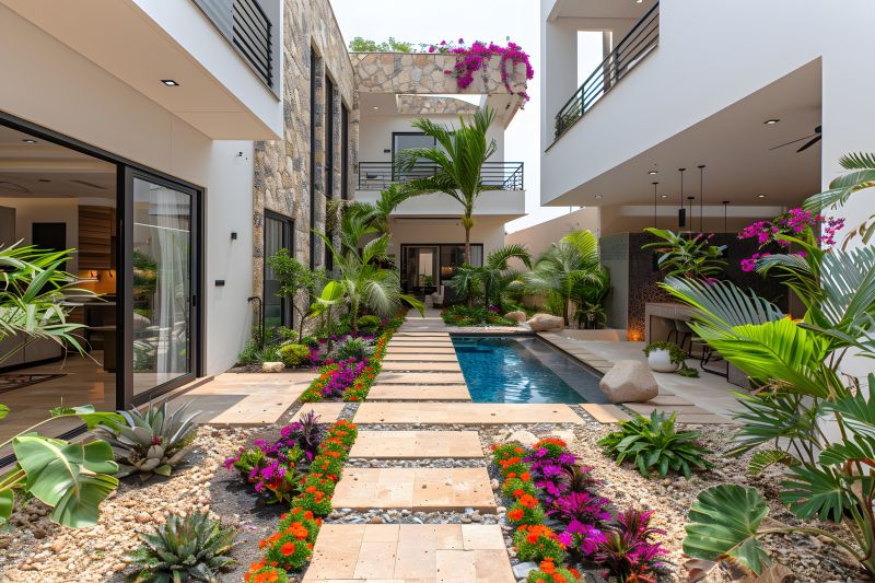Tropical plants, such as large palms, bamboo, and flowering bushes, can create natural barriers that provide additional privacy for your home or garden